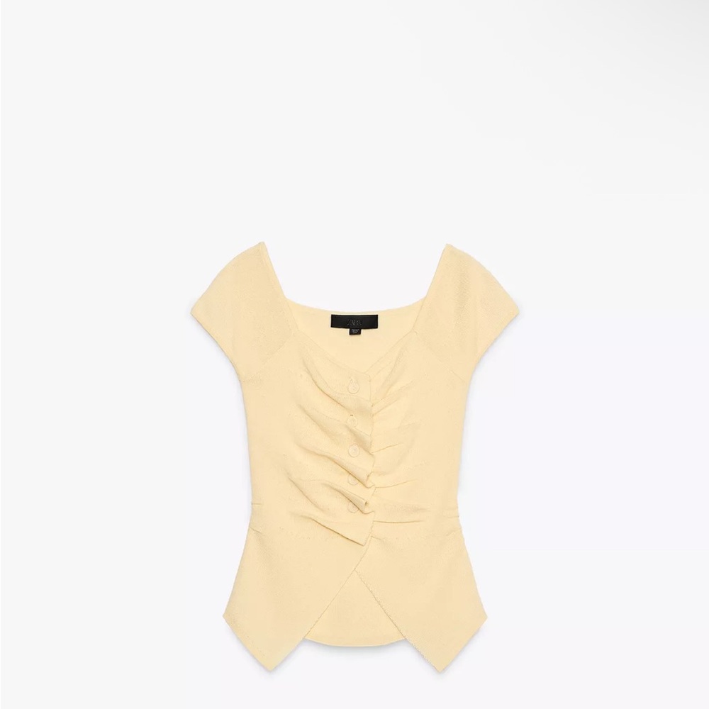 Zara Cream Baby Yellow Short Sleeve Button Top